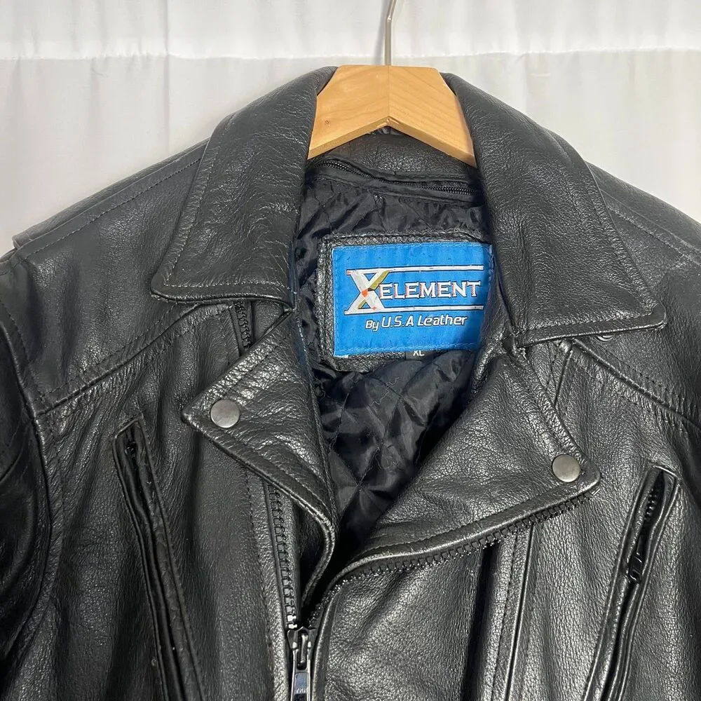 Xelement Men's Black Leather Motorcycle Jacket Moto Riding Size XL